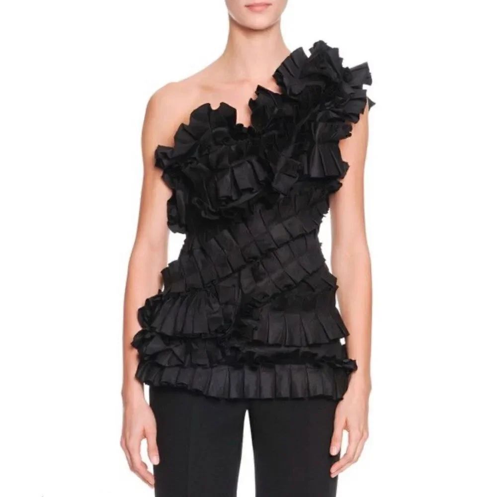 Bottega Veneta Pleated Ruffle One Shoulder Top size 38/us size 2